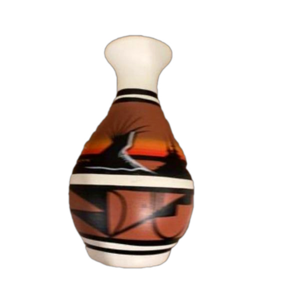 Signed Native American Pottery Vase Terra Cotta Mountains Trees Home